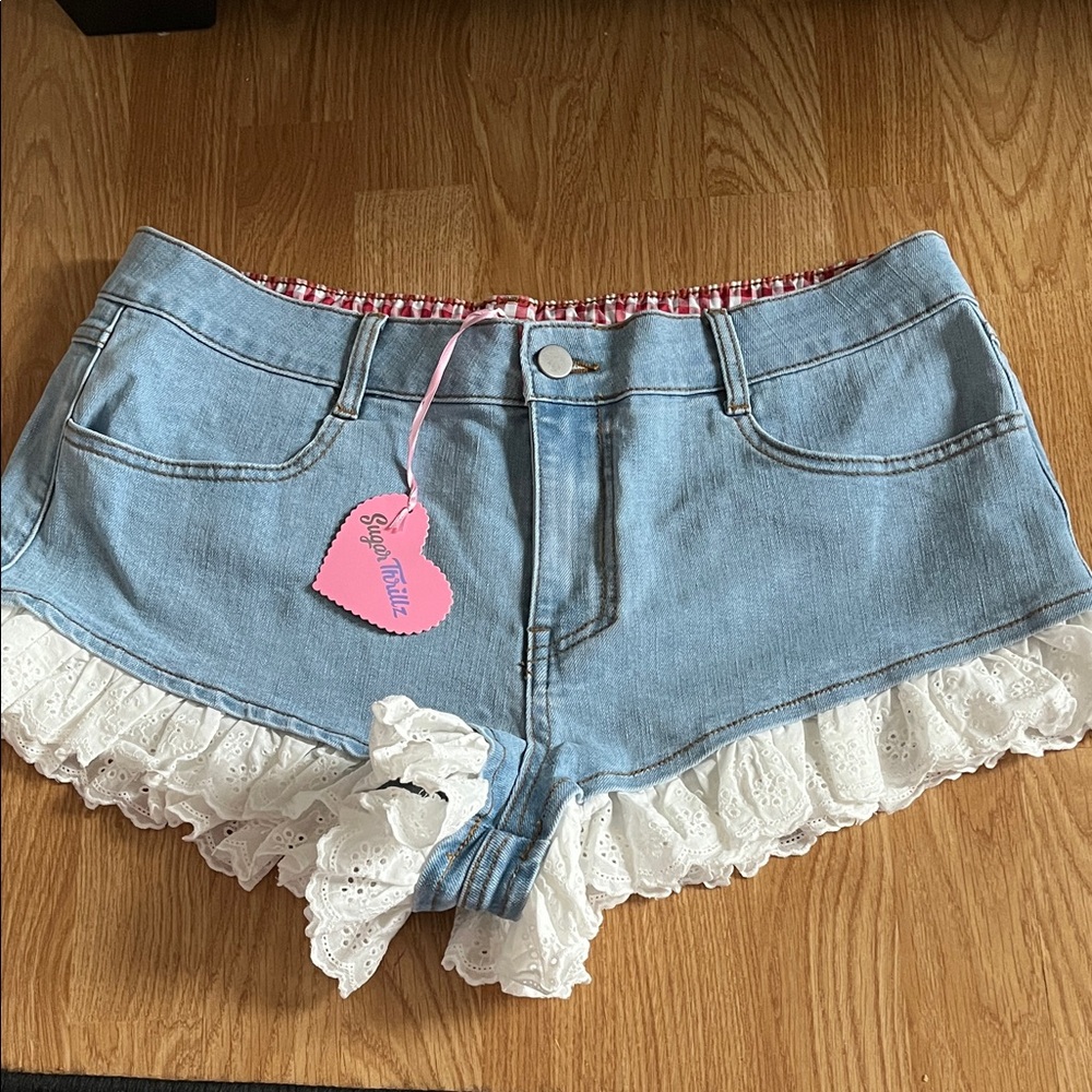Sugar Thrillz Light Blue Jean Shorts with White Lace